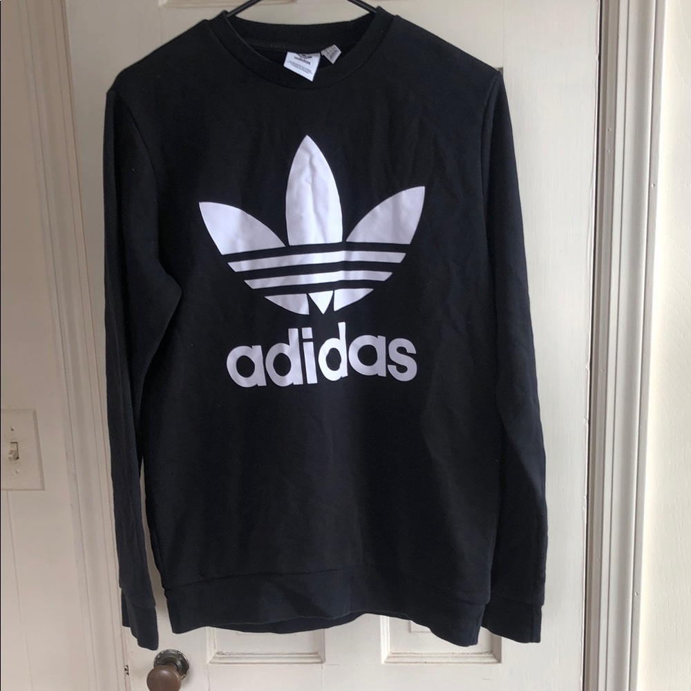 adidas Black Crewneck with Large White Trefoil Logo